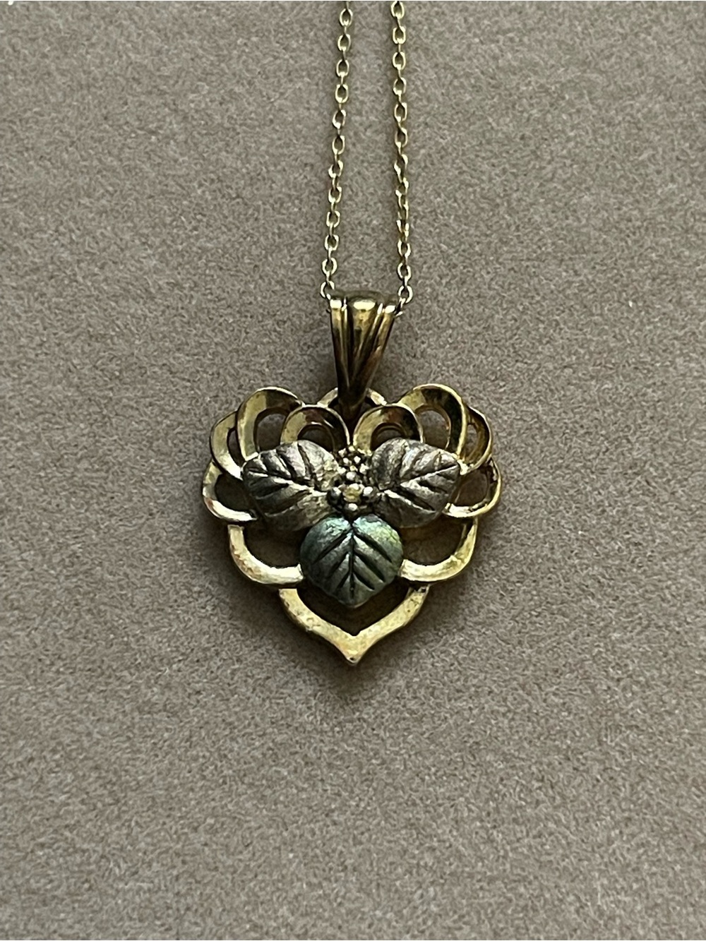 Vintage FAS 925 Sterling Silver Two-Tone Heart Leaf Pendant Necklace